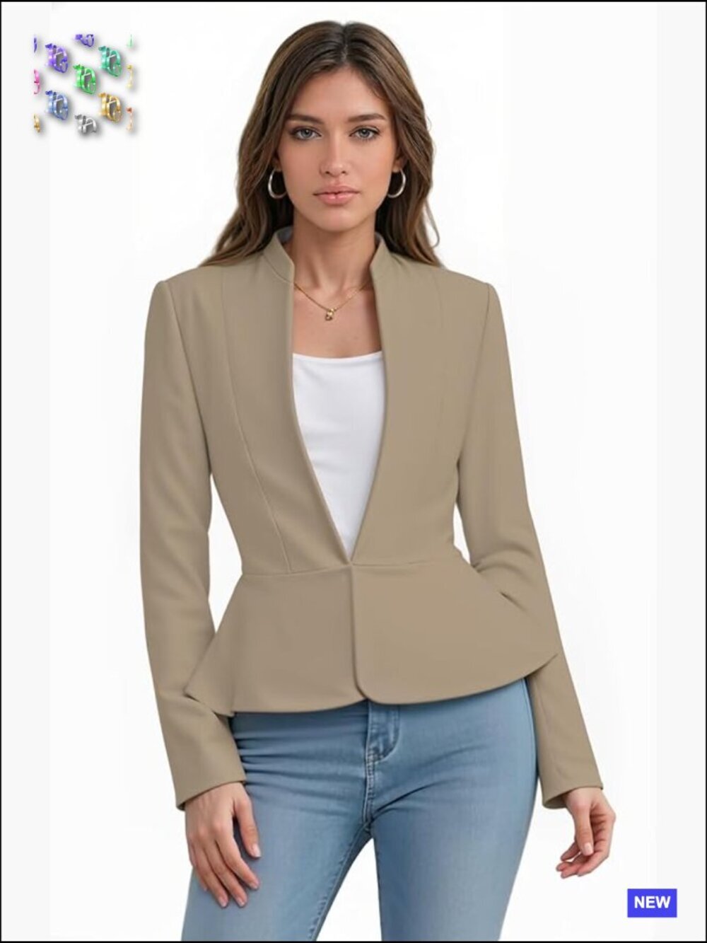 Elegant Open Front Blazer Jacket Classic Work Office Chic Lightweight Nylon